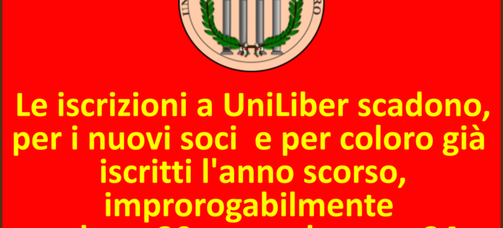 UniLiber: il 30 settembre scadono le iscrizioni di nuovi e vecchi soci