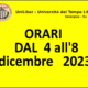 UniLiber: orari  dal 4 all’8 dicembre 2023