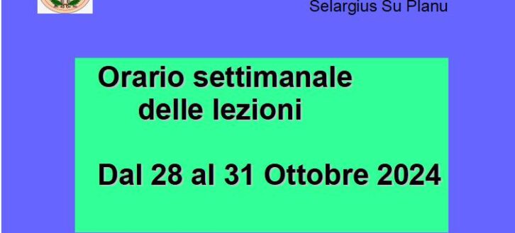 Orario delle lezioni dal 28 al 31 Ottobre 2024