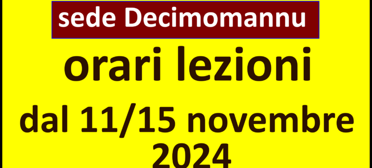 UniLiber Decimomannu: orario lezioni 11/15 novembre 2024