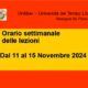 Orario delle lezioni dal 11 al 15 Novembre 2024