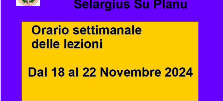 Orario delle lezioni dal 18 al 22 Novembre