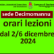 UniLiber Decimomannu: orari lezioni  dal 2 al 6 dicembre 2024