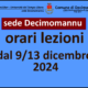 UniLIber, Decimomannu: orari lezioni dal 9 al 13 dicembre 2024